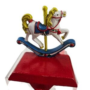 3 Holiday Traditions Carousel Horse Stocking Holder Christmas Mantel Decor‎